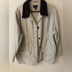 Lands End Chore Coat Mens XL Beige Tan Flannel Lined Canvas Barn Field Jacket